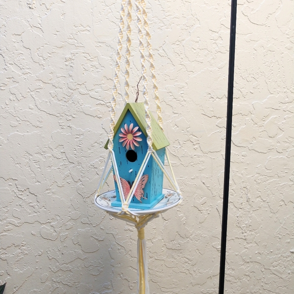 Hand Crafted Macrame Plant Hanger Yellow White Boho Terrarium Necessities - Picture 11 of 16